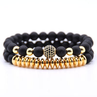 Rinhoo 2pcs/sets Natural Stone Bracelet Beads Bangles Polish CZ 8mm Disco Ball Charms Beaded Bracelets For Women Men Jewelry